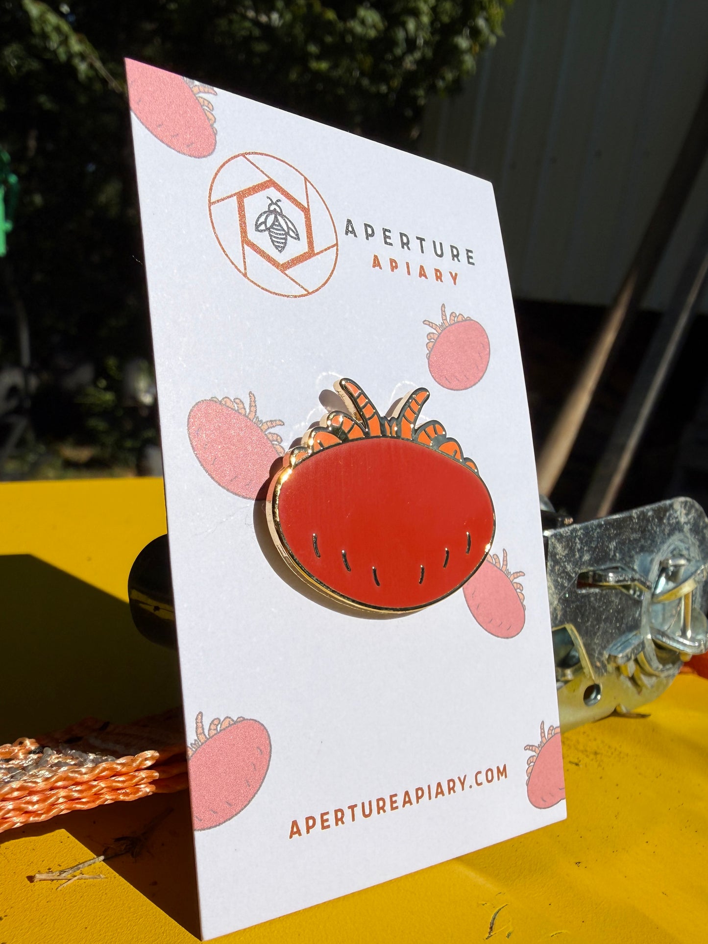 Varroa mite enamel pin
