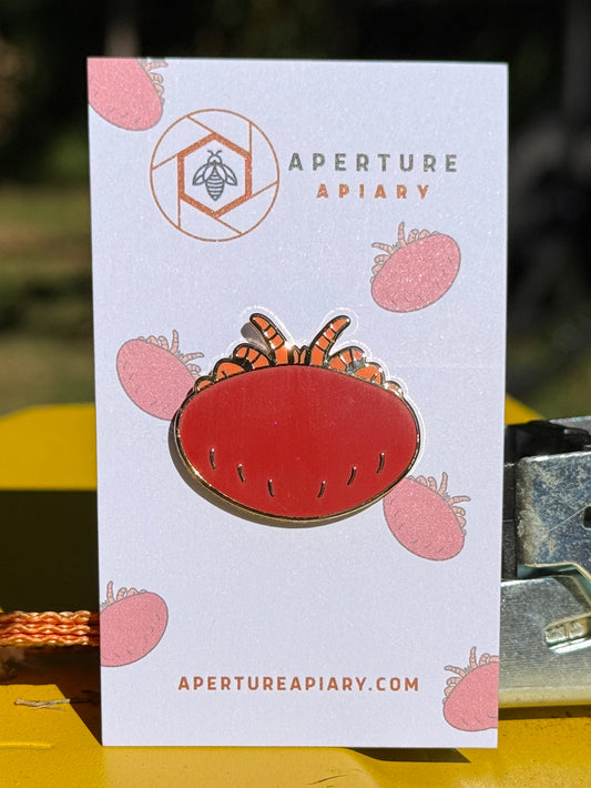 Varroa mite enamel pin